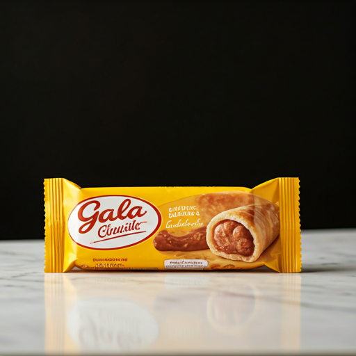 Gala beef sausage roll snack in its classic yellow packaging